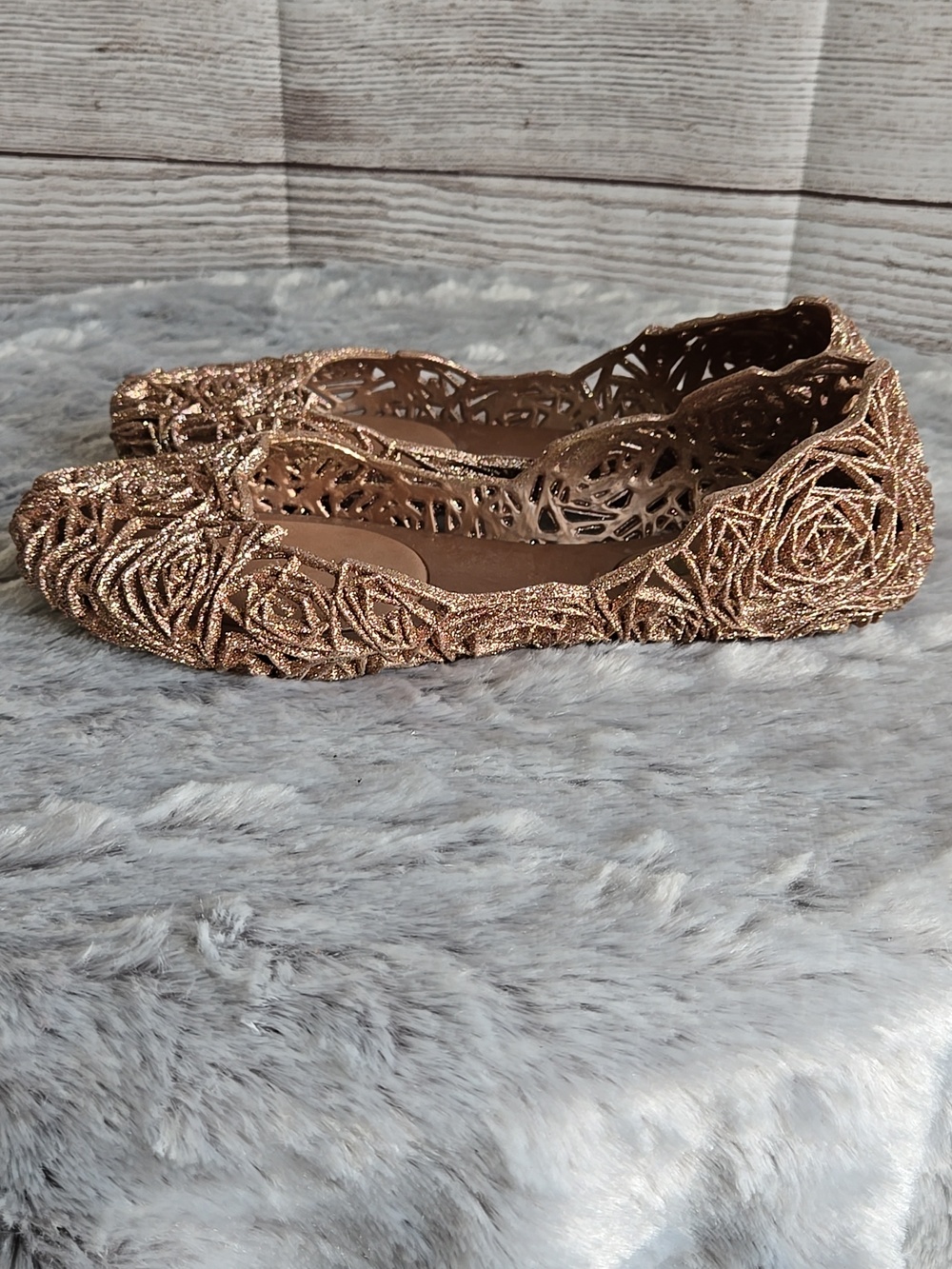 Melissa Rose Gold Jelly Flats, Womens Size 9 - Picture 3 of 9